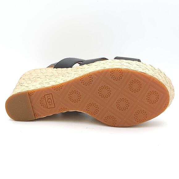 UGG Women Careena Ankle Strap Espadrille Sandals Size US 11 Black Leather - Picture 5 of 5